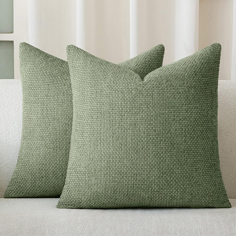 8321 Moss Green Chenille Throw Pillow Covers 20x20 Inch Pack of 2 Modern